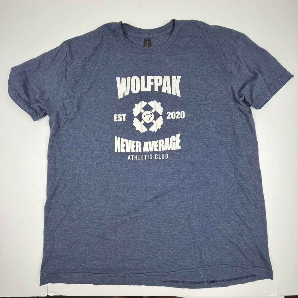 Wolfpak Never Average Athletic Club Graphic T Shirt Blue Size XL Gym Fitness Tee